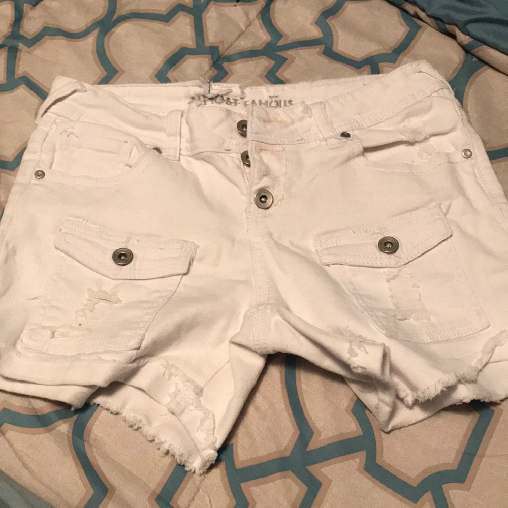 cute all white frayed shorts